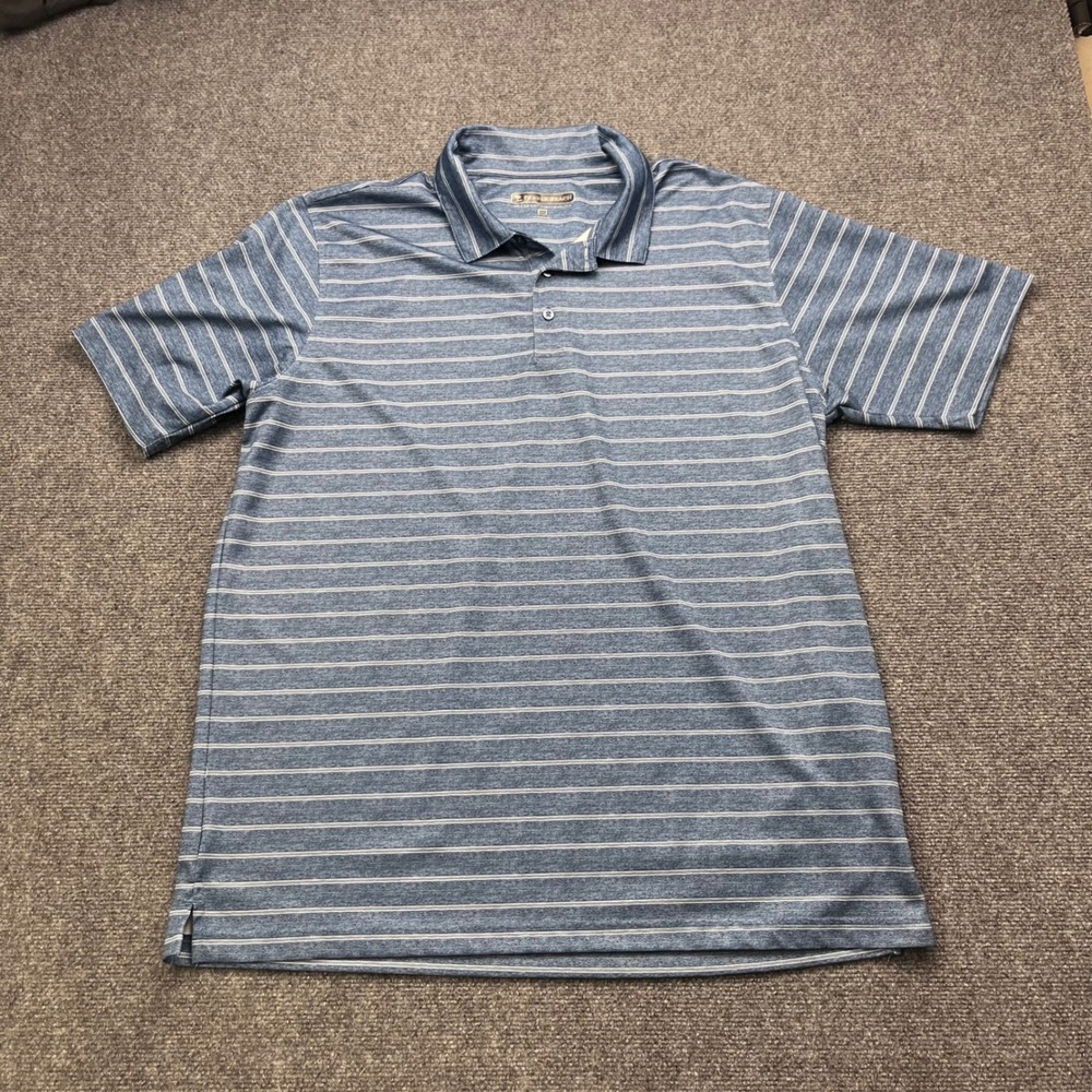 Pebble Beach Golf Performance Athletic Blue Striped Short‎ Sleeve Polo Shirt